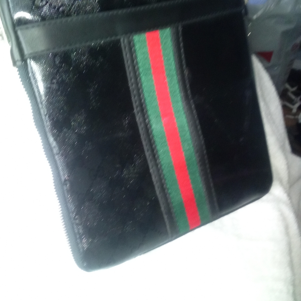 Gucci Black and Red Messenger Bag with Signature Stripe